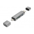 Digitus dvojitá čtečka karet OTG (USB-C + USB 3.0) 1x SD, 1x MicroSD, 1x USB 3.0, šedá