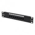 Digitus CAT 5e patch panel, nestíněný, 8 portů RJ45, 8P8C LSA, 1U, 254 mm (10 "), montáž do stojanu, bl, 482x44x109