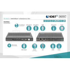 Digitus HDBaseT 3.0 KVM Extender Set, HDMI 2.0b, 100 m USB 2.0, PoC, RS232, IR, eARC/ARC, černý