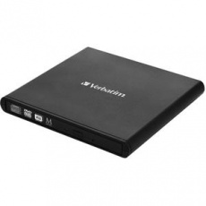 VERBATIM Externí CD/DVD Slimline vypalovačka USB 2.0 černá,Nero, adaptér USB-A na USB-C