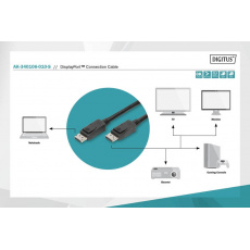 DIGITUS Připojovací kabel DisplayPort, DP M / M, 1,0 m, Ultra HD 8K, verze 1.3 / 1.4, bl