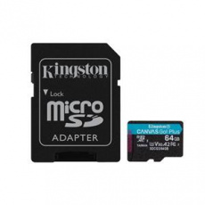 KINGSTON 64GB microSDHC Canvas Go! Plus 170R/100W U3 UHS-I V30 Card + SD Adapter