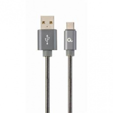 GEMBIRD CABLEXPERT Kabel USB 2.0 AM na Type-C kabel (AM/CM), 1m, metalická spirála, šedý, blister, PREMIUM QUALITY