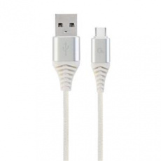 GEMBIRD CABLEXPERT Kabel USB 2.0 AM na Type-C kabel (AM/CM), 2m, opletený, bílo-strříbrný, blister, PREMIUM QUALITY