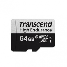 Transcend 64GB microSDXC 350V UHS-I U1 (Class 10) High Endurance paměťová karta, 95MB/s R, 45MB/s W