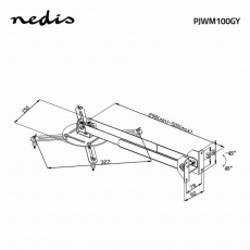 Nedis PJWM100GY - Nástěnný držák projektoru| | 360° | Max. 10 kg |  314 - 500 mm | Stříbrná barva