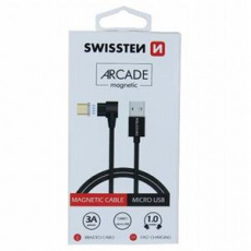 SWISSTEN MAGNETICKÝ TEXTILNÍ DATOVÝ KABEL ARCADE USB / MICRO USB 1,2 M ČERNÝ