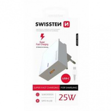 SWISSTEN SÍŤOVÝ ADAPTÉR PRO SAMSUNG SUPER FAST CHARGING 25W + DATOVÝ KABEL USB-C/USB-C 1,2 M BÍLÝ