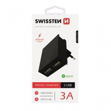 SWISSTEN SÍŤOVÝ ADAPTÉR SMART IC, CE 2x USB 3 A POWER ČERNÝ