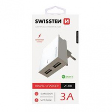 SWISSTEN SÍŤOVÝ ADAPTÉR SMART IC, CE 2x USB 3 A POWER BÍLÝ