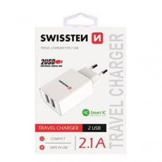 SWISSTEN SÍŤOVÝ ADAPTÉR SMART IC, CE 2x USB 2,1 A POWER BÍLÝ