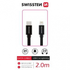 SWISSTEN DATOVÝ KABEL TEXTILE USB-C / LIGHTNING 2,0 M ČERNÝ