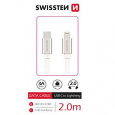 SWISSTEN DATOVÝ KABEL TEXTILE USB-C / LIGHTNING 2,0 M STŘÍBRNÝ