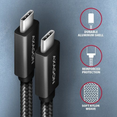 AXAGON BUCM32-CM15AB, SPEED+ kabel USB-C <-> USB-C, 1.5m, USB 20Gbps, PD 100W 5A, 4K HD, ALU, oplet, černý