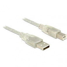 Delock Kabel USB 2.0 Typ-A samec > USB 2.0 Typ-B samec 5m transparentní