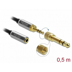 Delock Stereofonní prodlužovací kabel s tríkolíkovou zástrckou 3,5 mm na zásuvku rozmeru 6,35 mm 0,5m