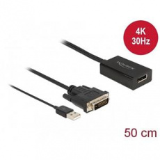 Delock Adaptér DVI samec na DisplayPort 1.2 samice černý 4K s funkcí HDR 50 cm