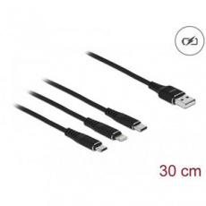 Delock Nabíjecí kabel USB 3 v 1 pro Lightning™ / Micro USB / USB Type-C™, 30 cm černá