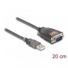 Delock Adaptér z USB 2.0 A na 1 x 9 pinový zástrčkový konektor RS-232 D-Sub s maticemi, se 3 x LED, délky 0,2m