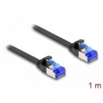 Delock RJ45 Plochý spojovací kabel ze zástrčky na zástrčku, Cat.6A, ohebný, 1 m, černý