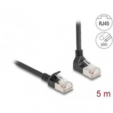 Delock Síťový kabel RJ45 Cat.6A S/FTP, Slim, zalomený nahoru o 90° / přímý, 5 m, černý