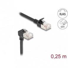 Delock Síťový kabel RJ45 Cat.6A S/FTP, Slim, zalomený dolů o 90° / přímý, 2 m, černý