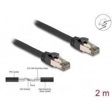 Delock Síťový kabel RJ45 Cat.6A, U/FTP, ultraohebný s vnitřním kovovým pláštěm, délky 2 m, černý