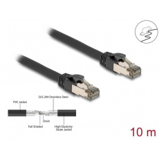 Delock Síťový kabel RJ45 Cat.6A, U/FTP, ultraohebný s vnitřním kovovým pláštěm, délky 10 m, černý