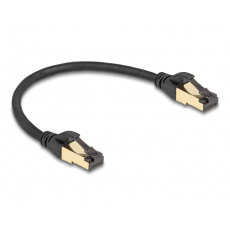 Delock Síťový kabel RJ45 Cat.6A zástrčky na zástrčku, S/FTP, černý, délky 30 cm, Cat.7, silné tloušťky, vhodný pro průmysl