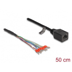 Delock Kabel ze zásuvky RJ45 na dráty s dutinkovými koncovkami Cat.5e, 50 cm, černý