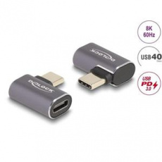 Delock USB Adaptér 40 Gbps USB Type-C™ PD 3.0 100 W samec na samice pravoúhlý levý / pravý 8K 60 Hz kovová