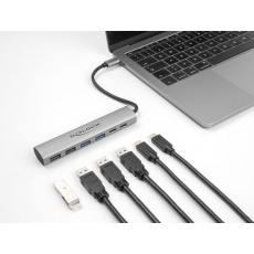 Delock 6 portový rozbočovač USB se 4 x zásuvkami USB Typu-A a se 2 x zásuvkami USB Type-C™