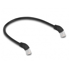 Delock Síťový kabel RJ45 Cat.6A S/FTP, zalomený dolů o 45°, 0,5 m, černý