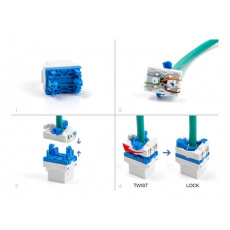 Delock Modul Keystone RJ45, ze zásuvkového na LSA Cat.6A, beznástrojový, s modrým otočným zámkem