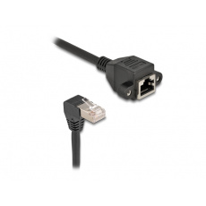 Delock Síťový prodlužovací kabel ze zástrčky S/FTP RJ45, pravoúhlý (90°), na integrovanou zásuvku RJ45, Cat.6A, 3 m