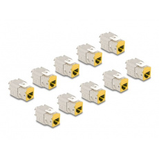 Delock Modul Keystone ze zásuvkového konektoru RJ45 na LSA Cat.6A, beznástrojový, žlutá, sada 10 kusů