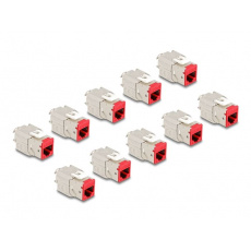 Delock Modul Keystone ze zásuvkového konektoru RJ45 na LSA Cat.6A, beznástrojový, červená, sada 10 kusů