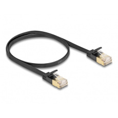 Delock Síťový kabel RJ45 Cat.6A, ze zástrčky na zástrčku,s robustní západkou a hrubým plochým kabelem Cat.7,U/FTP, 0,5 m