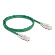 Delock Síťový kabel RJ45 Cat.6A, ze zástrčky na zástrčku, se zahnutou západkou, U/FTP, tenký, 1 m, zelený