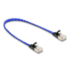 Delock Plochý síťový kabel RJ45, s pleteným opláštěním, Cat.6A, U/FTP, 0,3 m, modrý