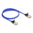 Delock Plochý síťový kabel RJ45, s pleteným opláštěním, Cat.6A, U/FTP, 0,5 m, modrý