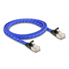 Delock Plochý síťový kabel RJ45, s pleteným opláštěním, Cat.6A, U/FTP, 1 m, modrý