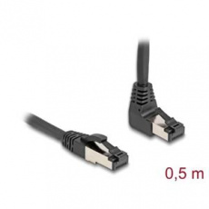 Delock Síťový kabel RJ45 Cat.8.1 S/FTP, zalomený nahoru o 90° / přímý, 0,5 m, černý