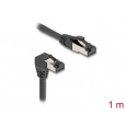 Delock Síťový kabel RJ45 Cat.8.1 S/FTP, zalomený dolů o 90° / přímý, 1 m, černý