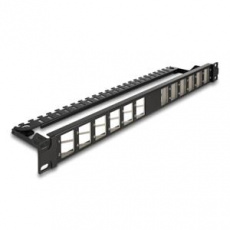 Delock Patch panel Keystone 19”, 24 portový, úhlový, s uvolňováním napětí, černý