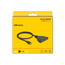 Delock HDMI Switch 3 x vstupní porty HDMI na 1 x výstupní port HDMI, 8K 60 Hz s integrovaným kabelem 60 cm