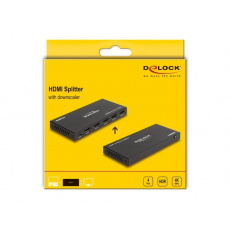 Delock HDMI Splitter 1 x vstupní HDMI na 4 x výstupní HDMI 4K 60 Hz, se zařízením na snížení měřítka