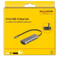 Delock Hub USB 10 Gbps se 4 porty USB Typ-A, s konektorem USB Type-C™ a s dalším napájecím portem