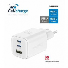 SWISSTEN SÍŤOVÝ ADAPTÉR GaN 2x USB-C 65W PD + 1x USB-A 18W QC BÍLÝ