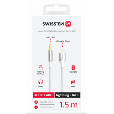 SWISSTEN AUDIO ADAPTÉR TEXTILE LIGHTNING (samec) / 3,5 mm JACK (samec) 1,5 M BÍLÝ